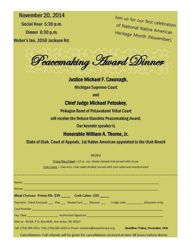 Peacemaking Award Dinner flyer