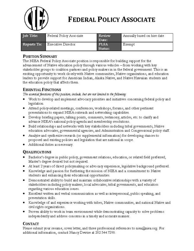NIEA - Job Description - Federal Policy