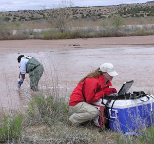 Pueblo of Santa Ana members measure water quality under the tribe's extensive water-monitoring program, recently certified as autonomous under the Clean Air Act by the U.S. Environmental Protection Agency. Read more at http://indiancountrytodaymedianetwork.com/2015/07/22/santa-ana-pueblo-get-epa-certified-administer-clean-water-act-tribal-land-161159