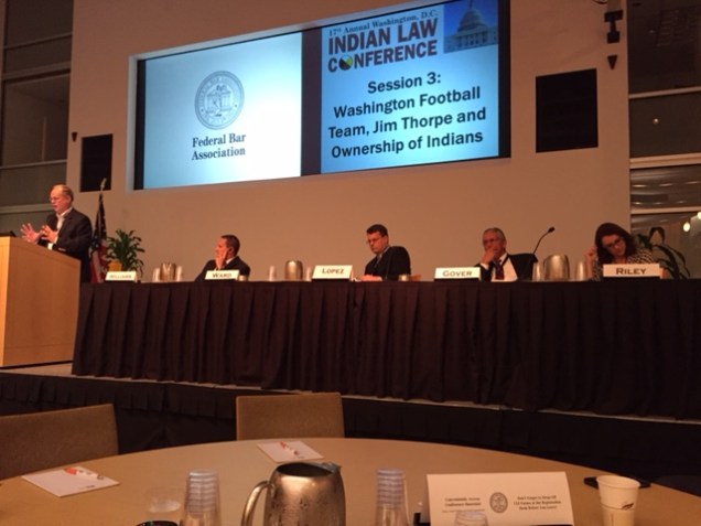 Kevin Gover and Angela Riley (on the right); others include Joel West Williams, Stephen Ward, and Jeffrey Lopez