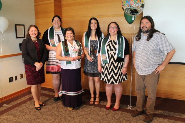 Professors Wenona Singel and Matthew Fletcher with 2016 graduates Whitney Gravelle, Elise-McGowan-Cuellar, Samantha Smith, and Lauren Spencer.